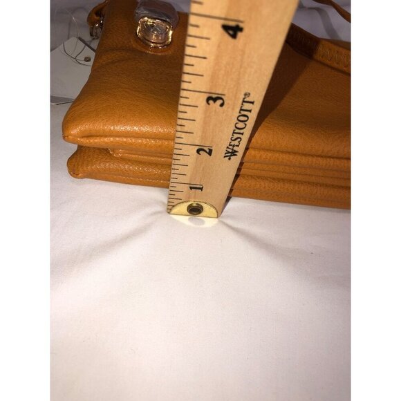 Crossbody Bag Adjustable Clutch Golden Tan Vegan Leather Wristlet Small Zip NEW - Picture 7 of 9